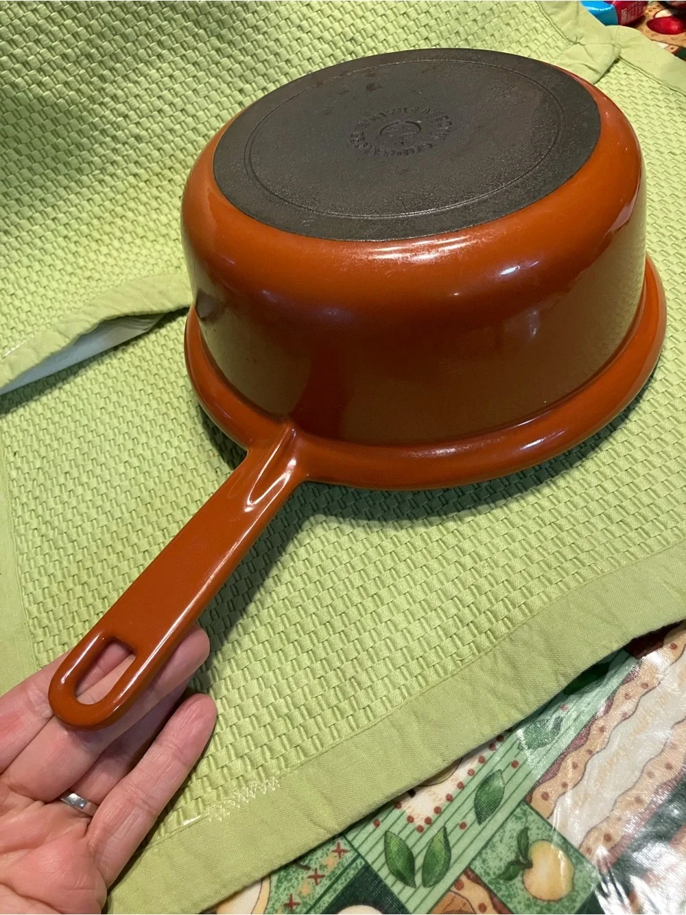 vintage Cousances/ Le Creuset #22 enamel cast iron pan set of 2